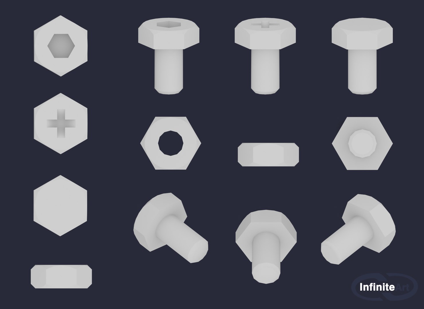 Bolts and Nuts 3D model https://p.turbosquid.com/ts-thumb/5y/ekXmSZ/Sd/preview_gray_no_logo/jpg/1641981661/1920x1080/fit_q87/2c081a1b3311ba8acc783e6629111f8cf23dd9b0/preview_gray_no_logo.jpg