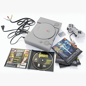 Playstation One Console Controller and Games 3D