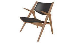 Carl Hansen CH28 Wood Leather Chair low-poly