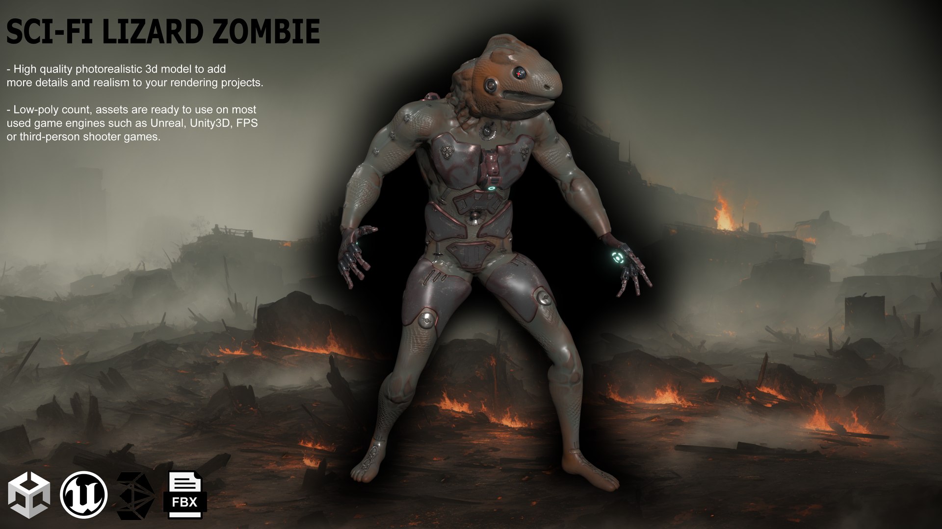 3D Lizard Zombie - TurboSquid 2137936