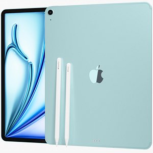 Apple iPad Air 13 2025 WiFi and Cellular with Pencils Blue 3D