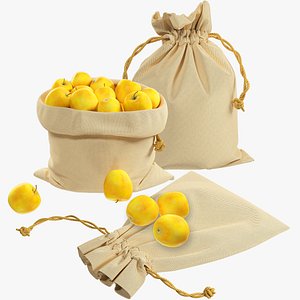 Jute Bags with Apples Collection V5 3D model