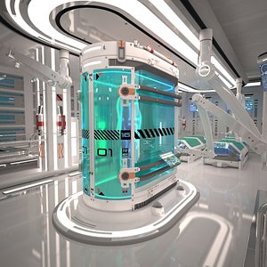 3d futuristic laboratory interior scene model