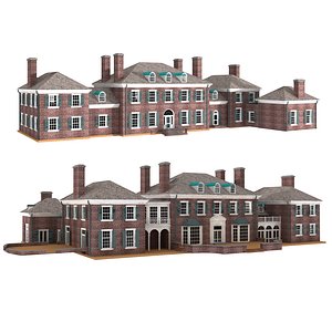 3D Classic English Red Brick House Building model