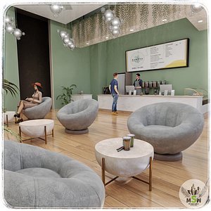 Bamboo Bubble Tea Cafe Blender Scene 3D model