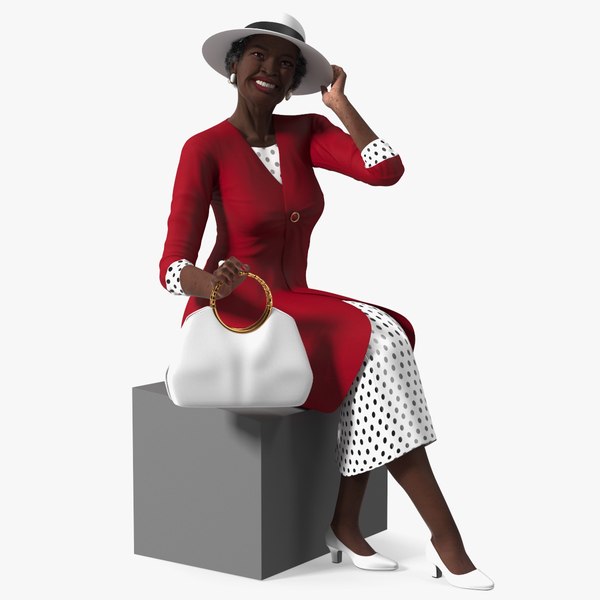 3D Old Afro American Woman Evening Dress Sitting