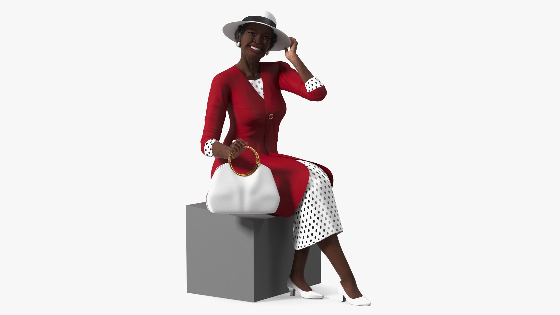 Old Afro American Woman Evening Dress Sitting 3D model preview