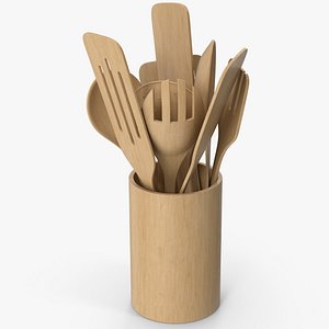 Kitchen Wooden Utensils In Mug