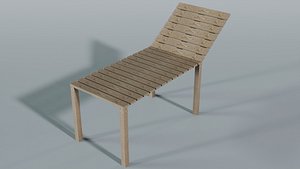 Minimalist Wooden Sun Lounger - 3D Low-Poly Deck Chair 3D model