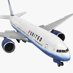 Boeing 777 200LR United Airlines Rigged 3D Model