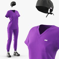 FIGS Scrub Uniform with HOKA Shoes Purple Black