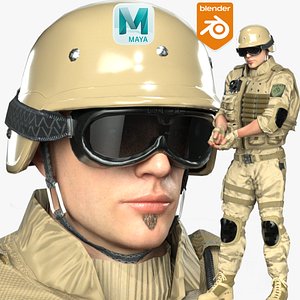 Realistic Rigged Army-B Character Man 3D Model