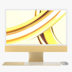 Apple iMac 2023 Yellow 3D model