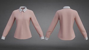 Womens Button-Up Dress Shirt with Contrast Collar Cuffs
