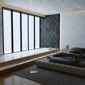 Modern Minimalist Bedroom Interior Scene 3D model