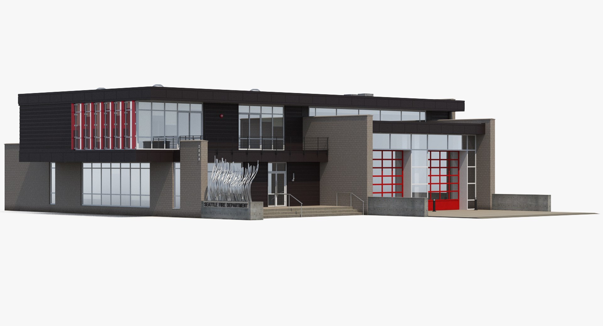 Modern Fire Station Building 3D model preview