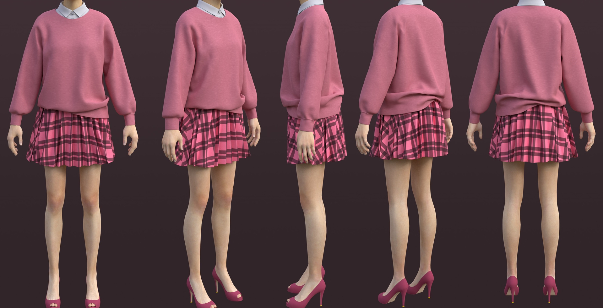 3D model plaid pleated mini skirt and sweater  cardigan - school uniform outfit - TurboSquid 1776882