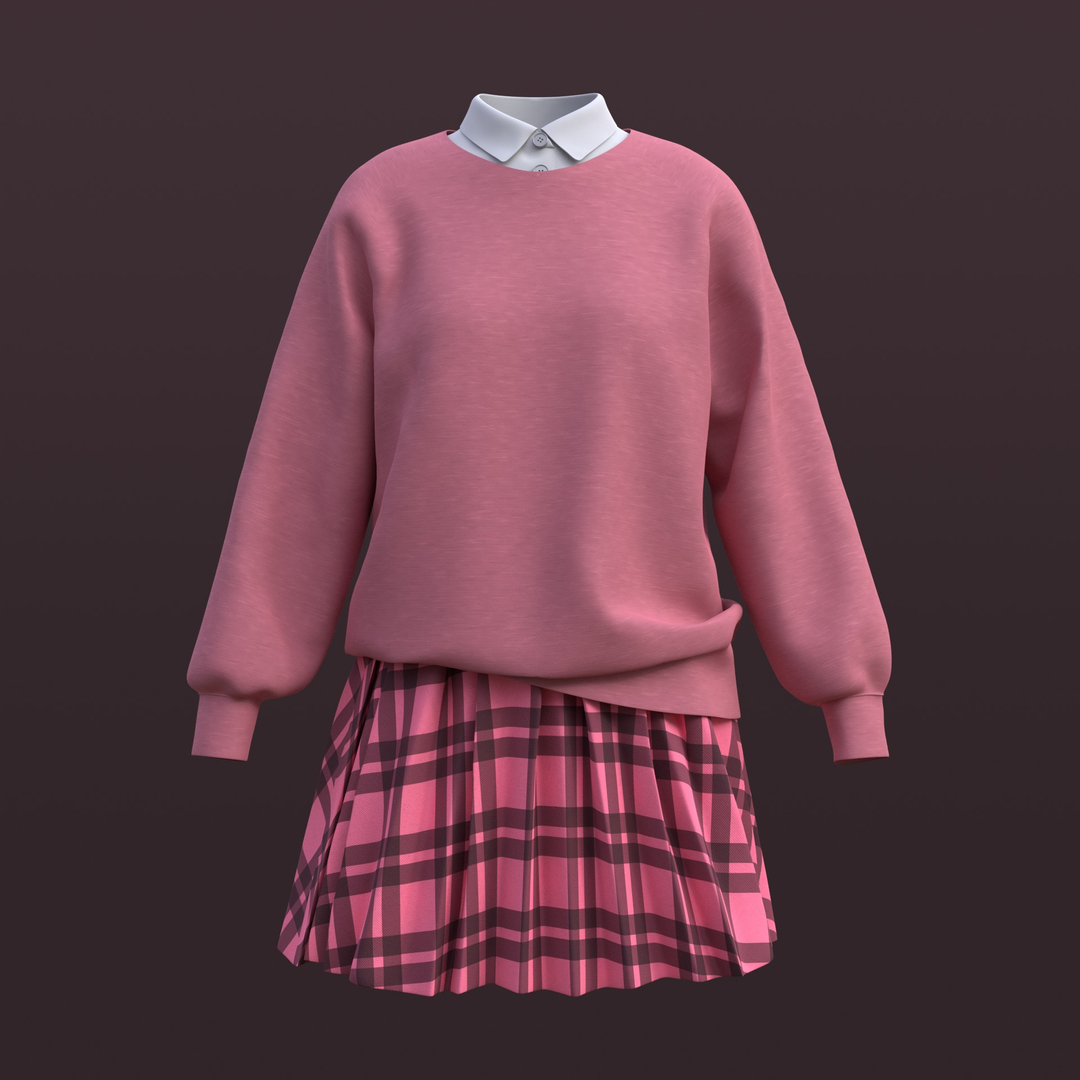 3D Model Plaid Pleated Mini Skirt And Sweater Cardigan School Uniform Outfit TurboSquid 1776882