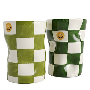 3D model Set ceramic vase checkered pattern