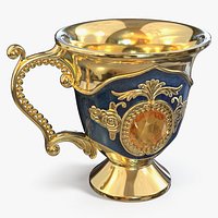 Arabic Tea Cup with Ornate Handle and Gem