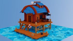 Toon Fisherman House Game Asset