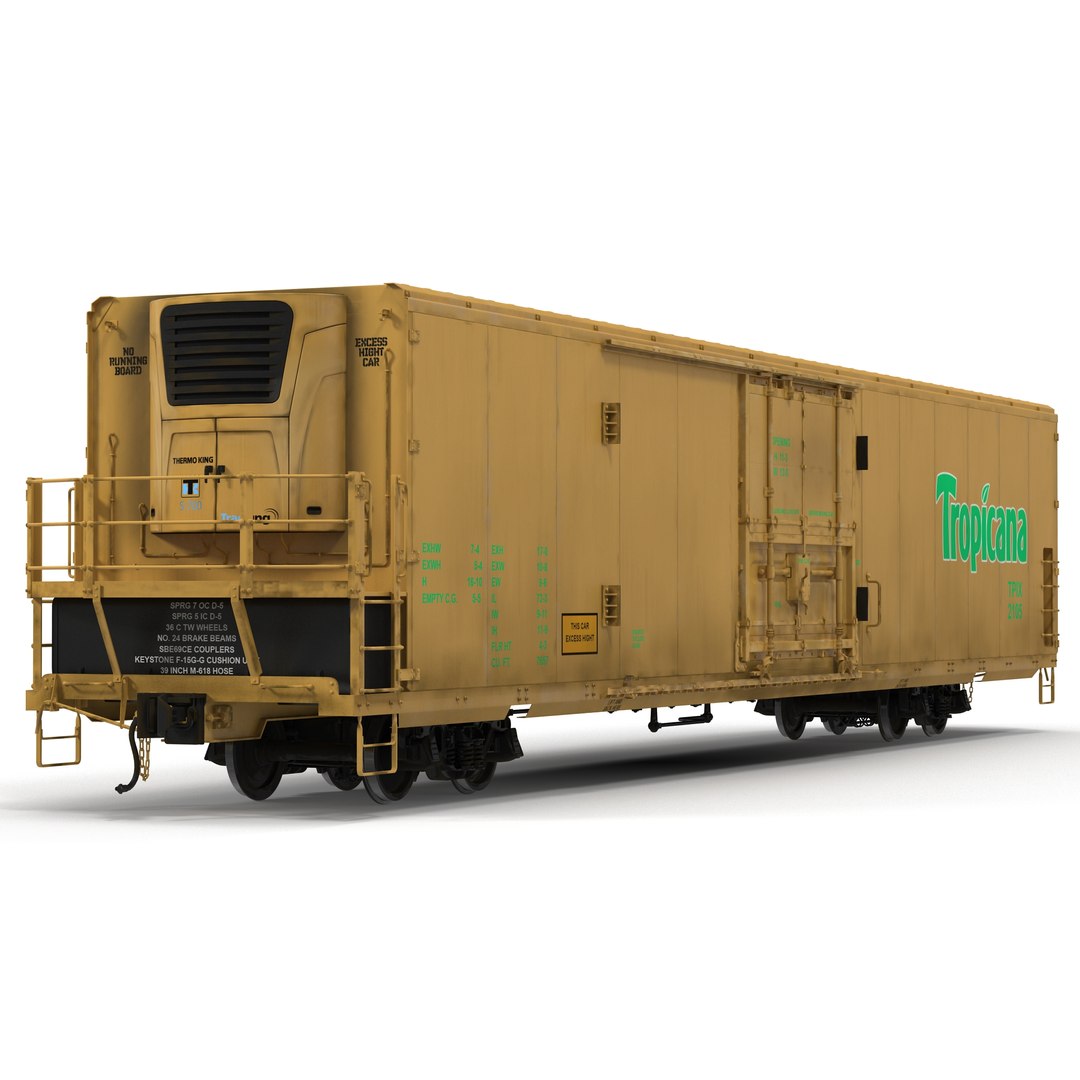 Railroad Refrigerator Car Yellow 3D Model 3D model preview