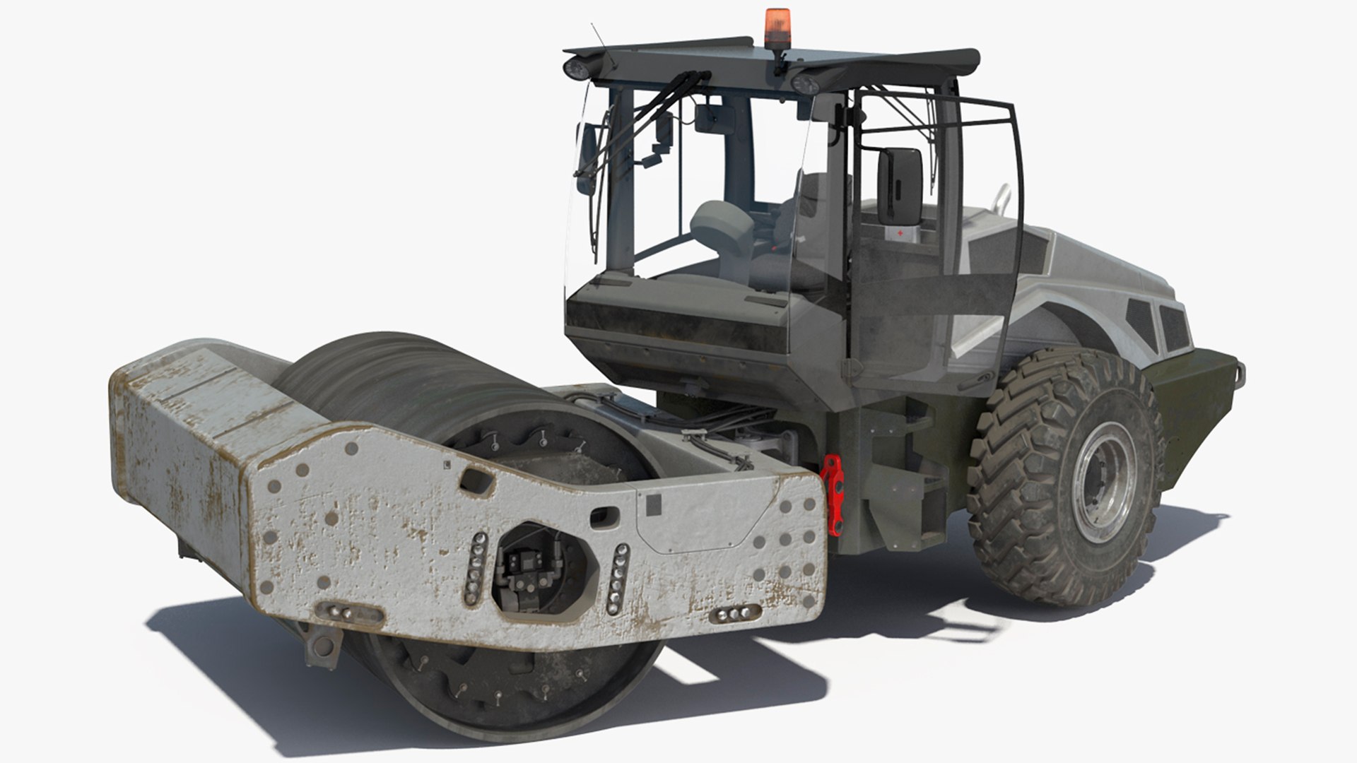 Heavy Duty Single Drum Compactor Dirty Rigged 3D model preview