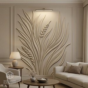 Modern Wheat Ears wall decor Relief STL Mural CNC 421
