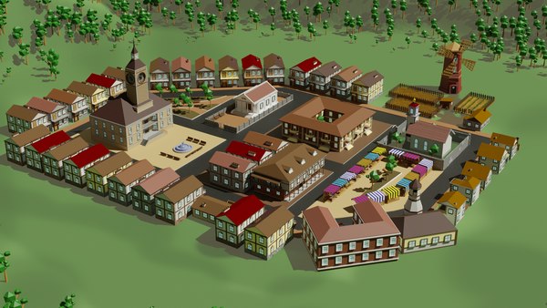 3D модель Low poly Village pbr game ready Low-poly 3D model ...