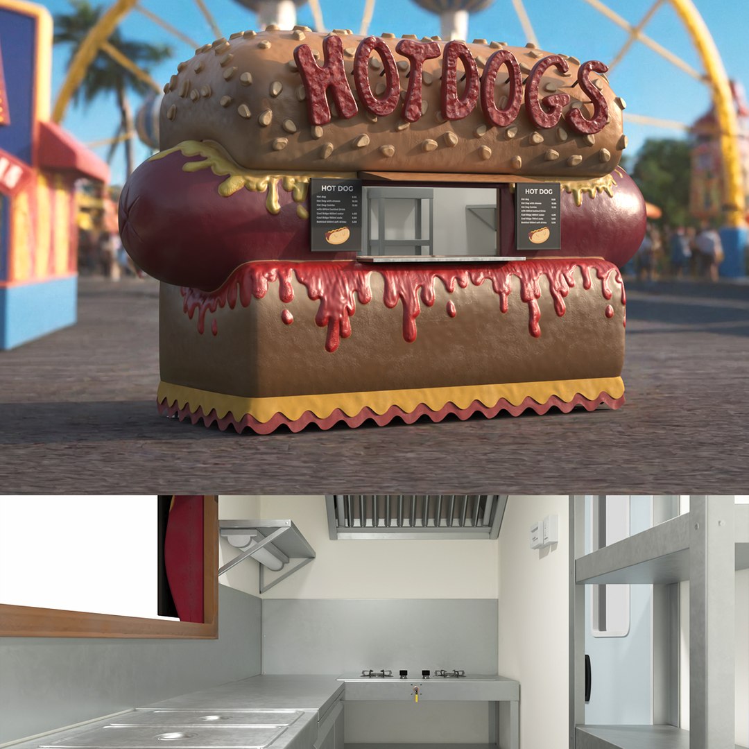 Whimsical Hot Dog Sales Cabin 3D model preview