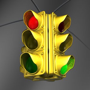 3d yellow metallic traffic lamp model
