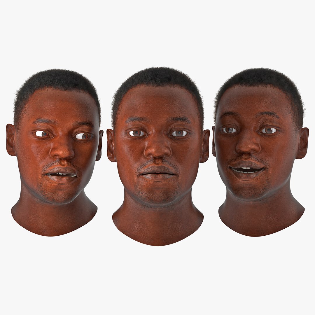 African American Male Head with Hair Rigged 3D model preview