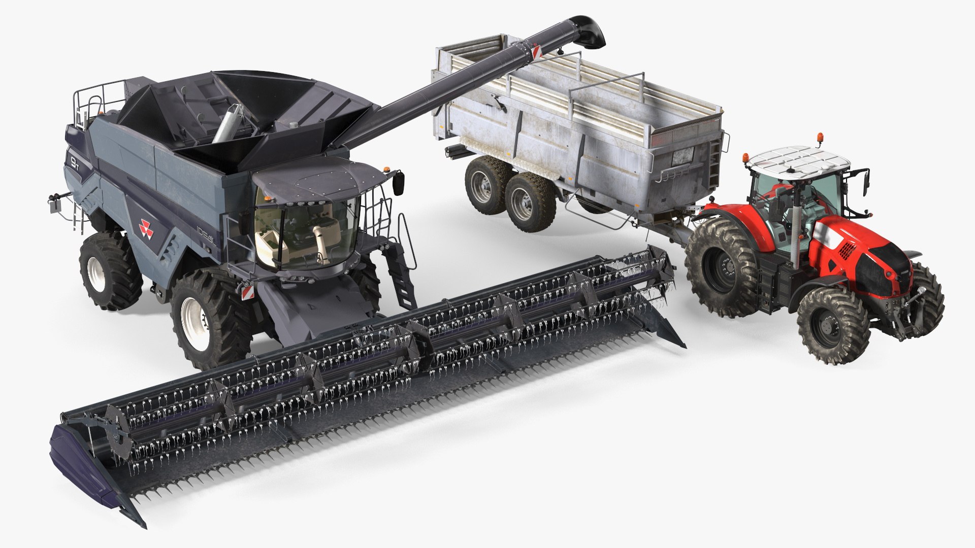 Harvester Massey Ferguson with Tractor with Agricultural Trailer(1) 3D model preview