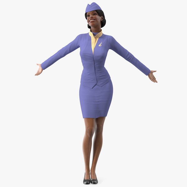 3D model light skin black stewardess