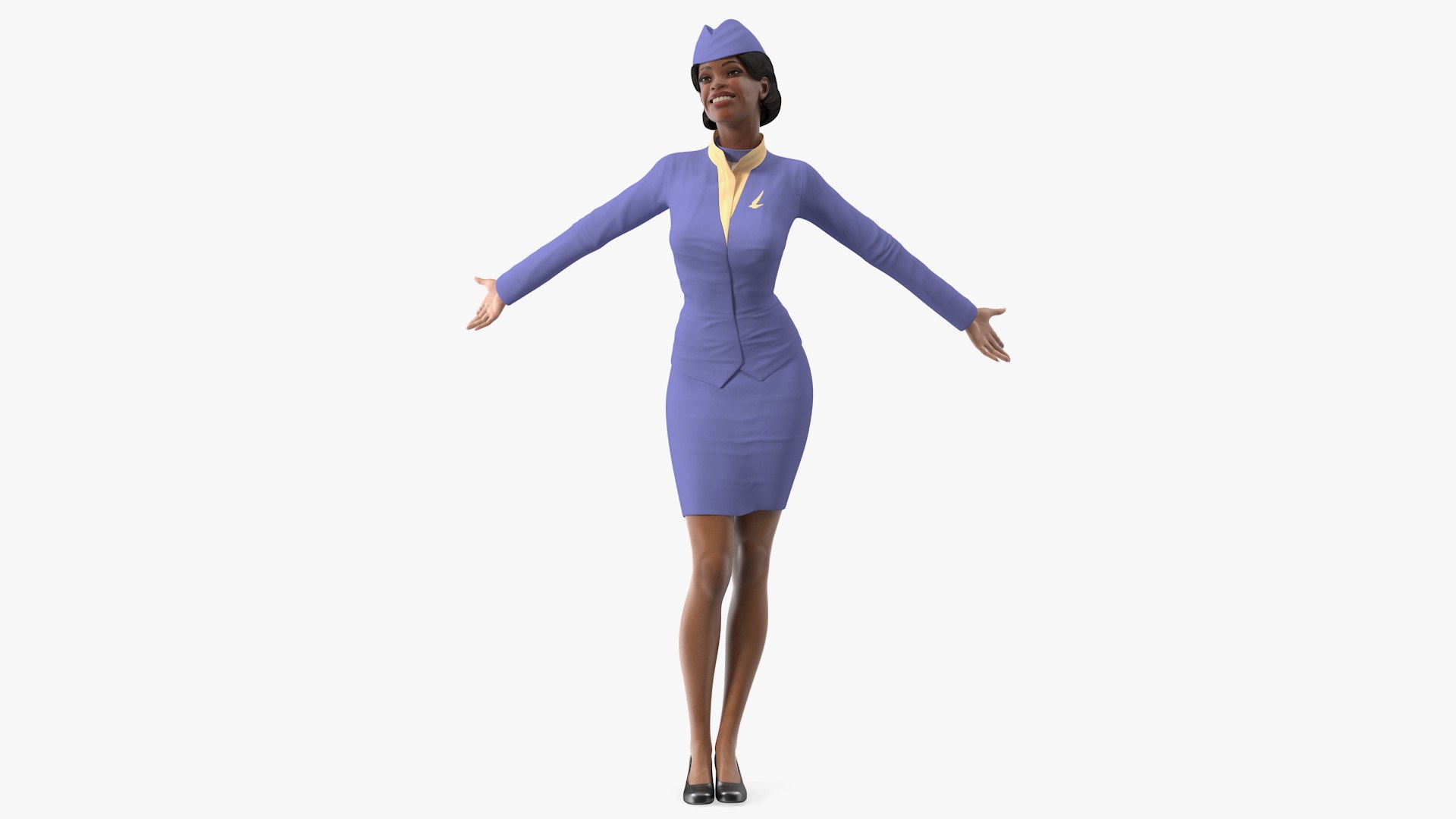 Light Skin Black Stewardess 3D model preview