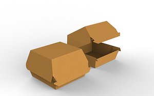 3D Kraft burger box mockup with open closed views and die-cut files