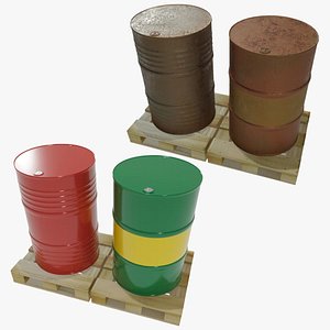 Metal Barrels on Pallets — 3D Model Collection
