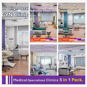 Hospital Interior-Examination Rooms and Clinics 5in1 3D Model Pack