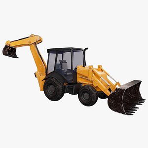 3D Rigged Retro Excavator Construction 3D Model model