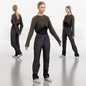 Rigged Girl Character - 3D Scanned Teenage Student Figure 0165