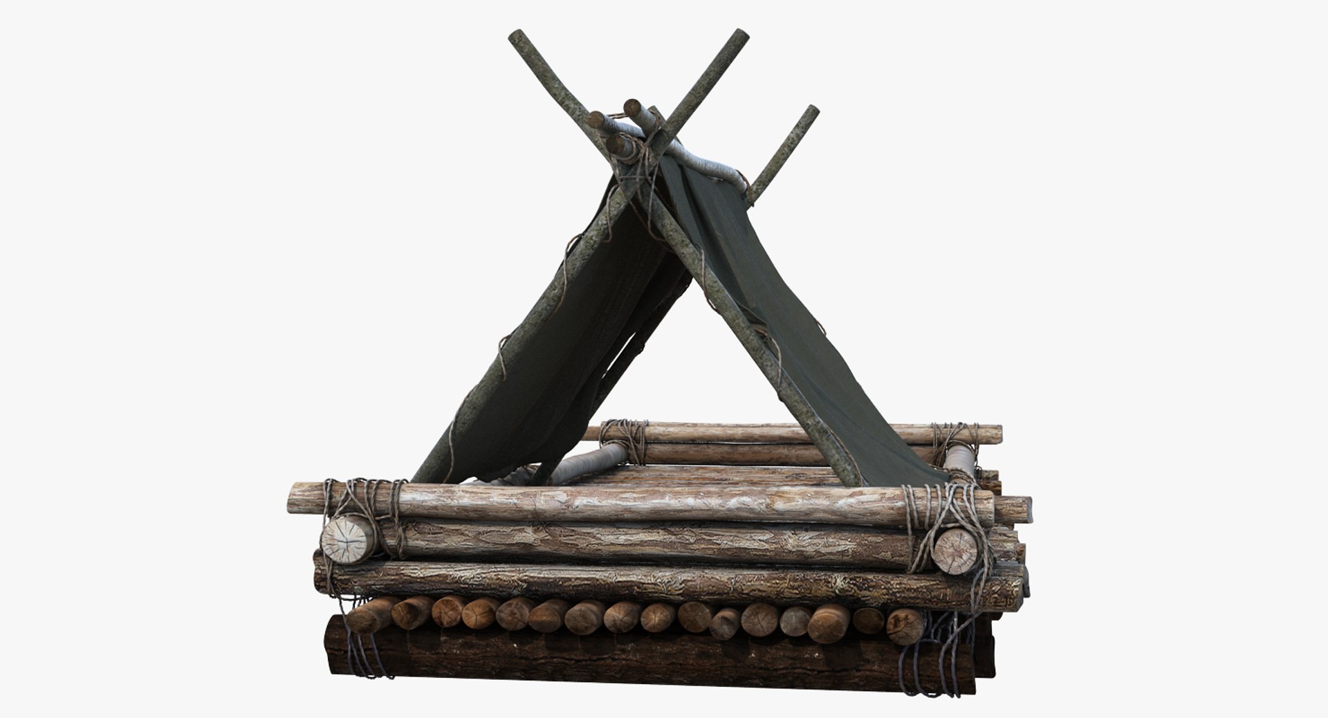 3D Model Wooden Log Raft Hut - TurboSquid 1394408