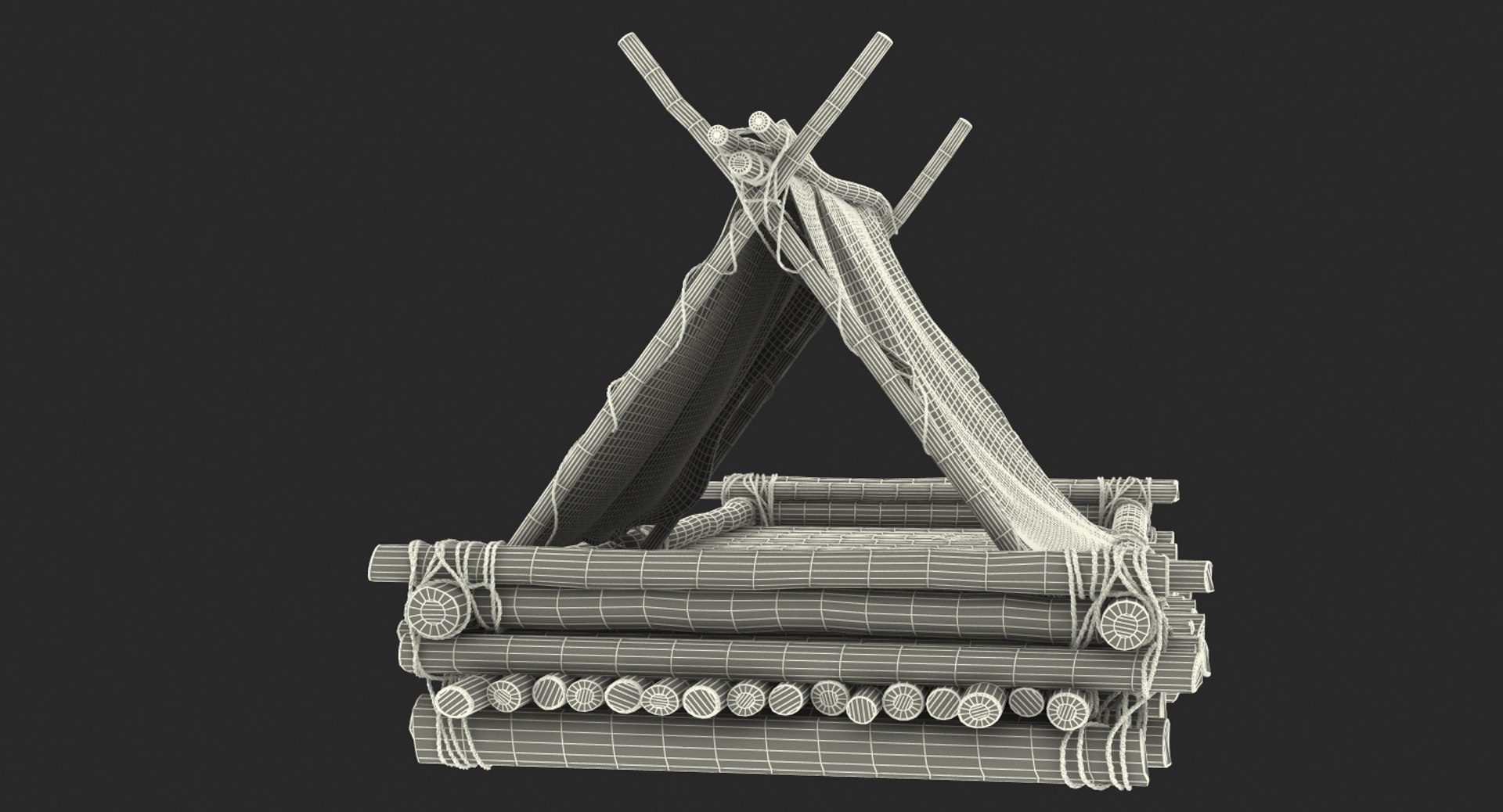 3D model wooden log raft hut - TurboSquid 1394408