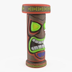 3D Tribal Face Stool with Red Border Multicolor
