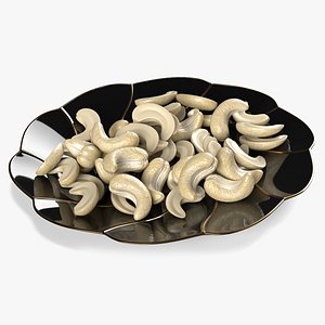 Cashew Kernels on Porcelain Saucer Black