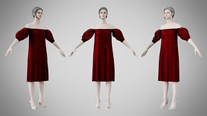 Dress 15 Burgundy Velvet With Design 3D model