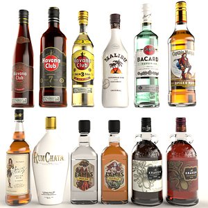 Rum Alcohol Bottle Collection - Havana Kraken Malibu Bacardi 3D model