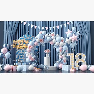Birthday balloon party 3D model arched door