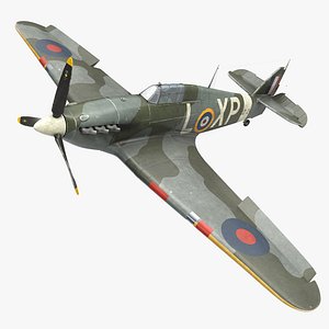 hawker hurricane weathered rigged 3d model