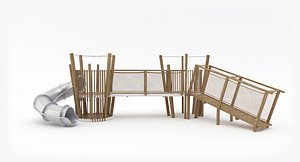 3D wooden slide bridge playground