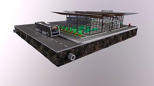 3D model low-poly 3D PBR set City Bus station VR  AR